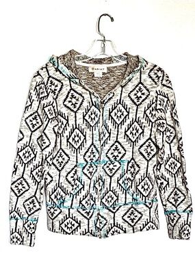 Ariat Aztec Full Zip Hooded Cardigan Sweater Teal Stitching Small